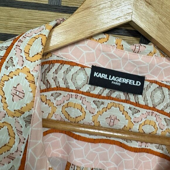 Karl Lagerfeld Pink Pearl Button Front‎ Cap Sleeve Plus Size Blouse - Picture 7 of 9